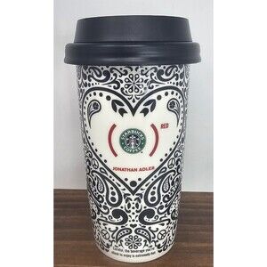 Starbucks 2010 Jonathan Adler Red heart 12 oz Coffee Tumbler Travel Mug Cup